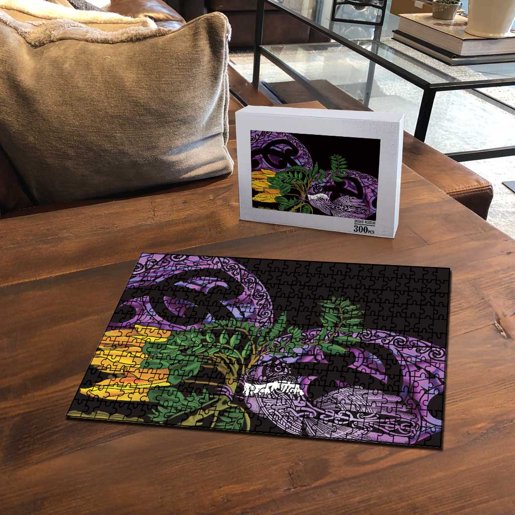 Purple New Zealand Kowhai And Piwakawaka Puzzle Maori Ngaru Paua Shell - Polynesian Pride