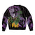 Purple New Zealand Kowhai And Piwakawaka Sleeve Zip Bomber Jacket Maori Ngaru Paua Shell