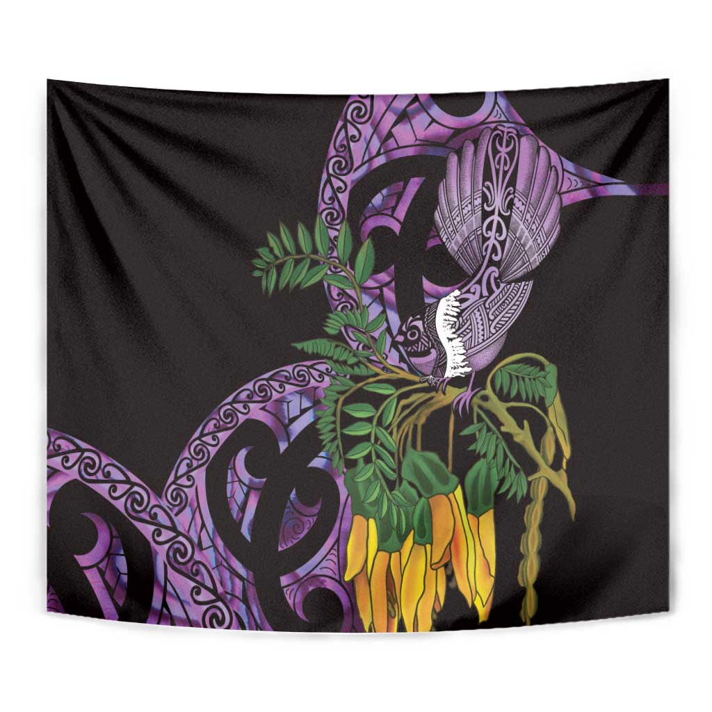 Purple New Zealand Kowhai And Piwakawaka Tapestry Maori Ngaru Paua Shell