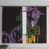 Purple New Zealand Kowhai And Piwakawaka Window Curtain Maori Ngaru Paua Shell