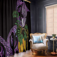 Purple New Zealand Kowhai And Piwakawaka Window Curtain Maori Ngaru Paua Shell