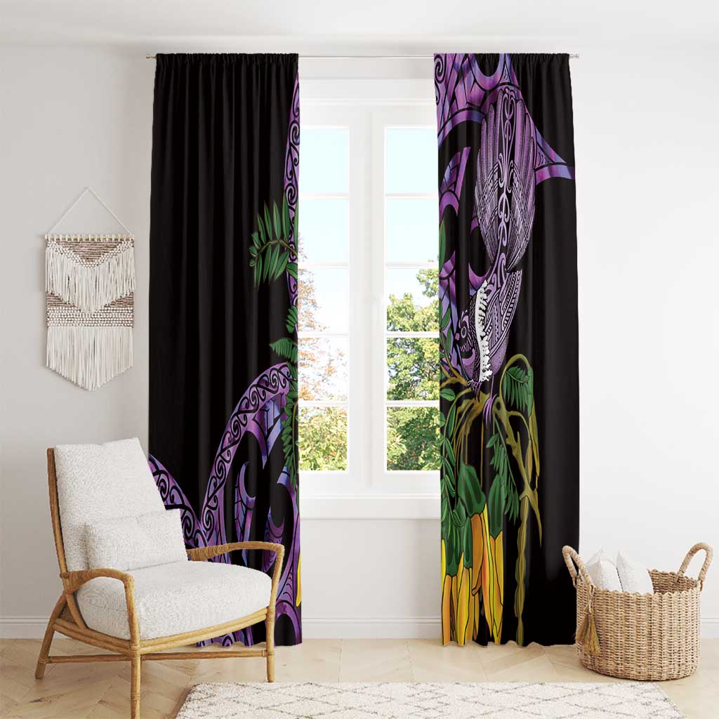 Purple New Zealand Kowhai And Piwakawaka Window Curtain Maori Ngaru Paua Shell