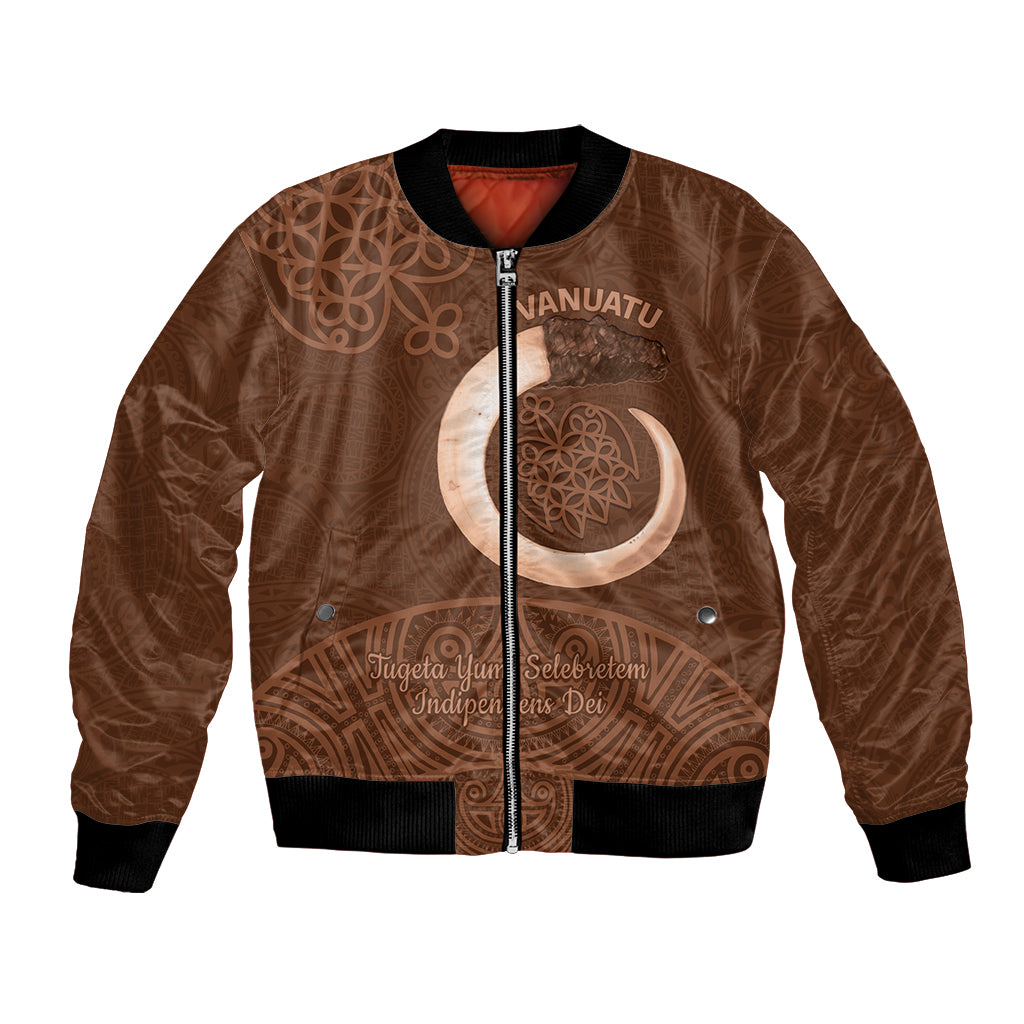 Vanuatu Indipendens Dei Bomber Jacket Yumi Sand Drawing Turtle Mix Lapita LT14 Unisex Brown - Polynesian Pride