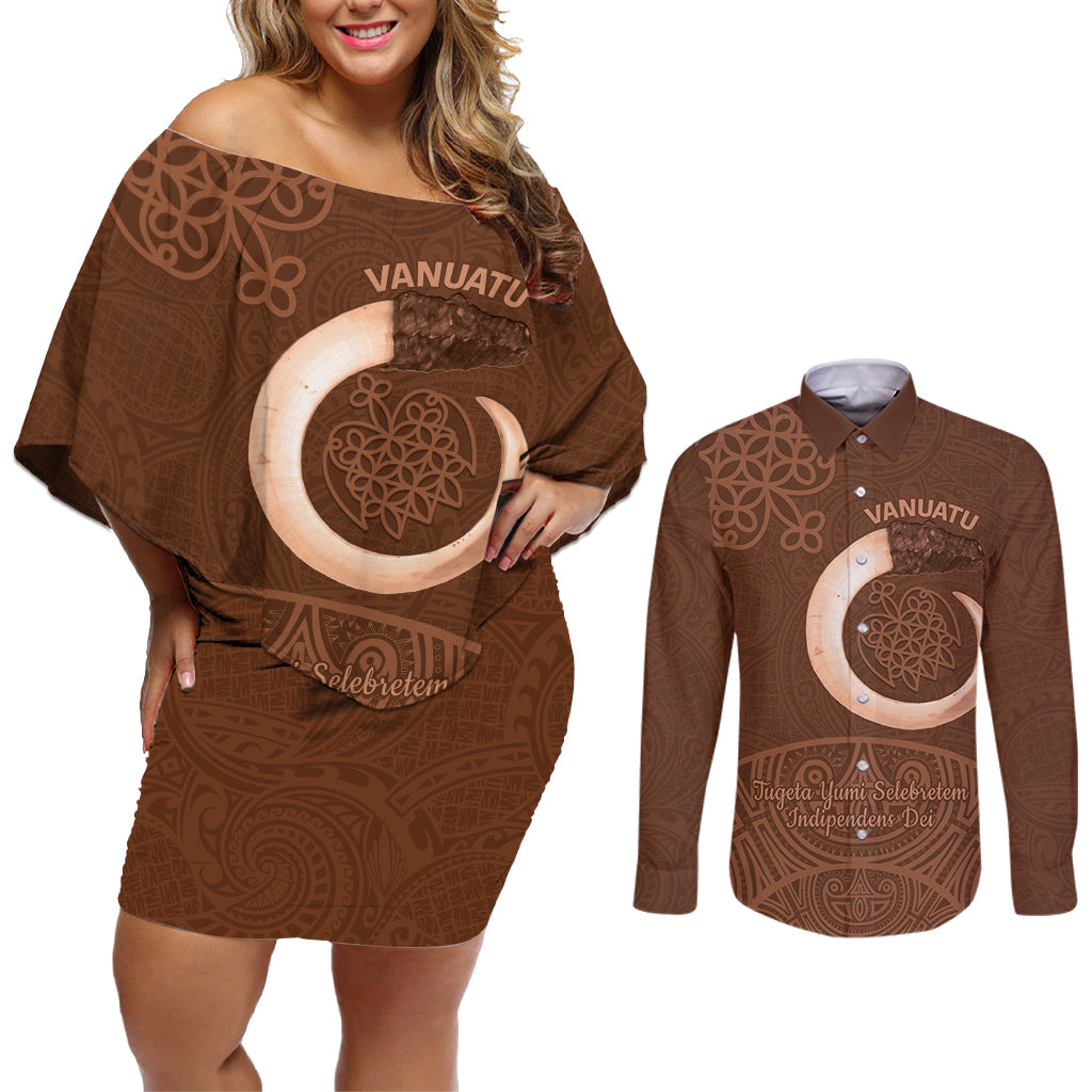Vanuatu Indipendens Dei Couples Matching Off Shoulder Short Dress and Long Sleeve Button Shirt Yumi 44th Sand Drawing Turtle Mix Lapita