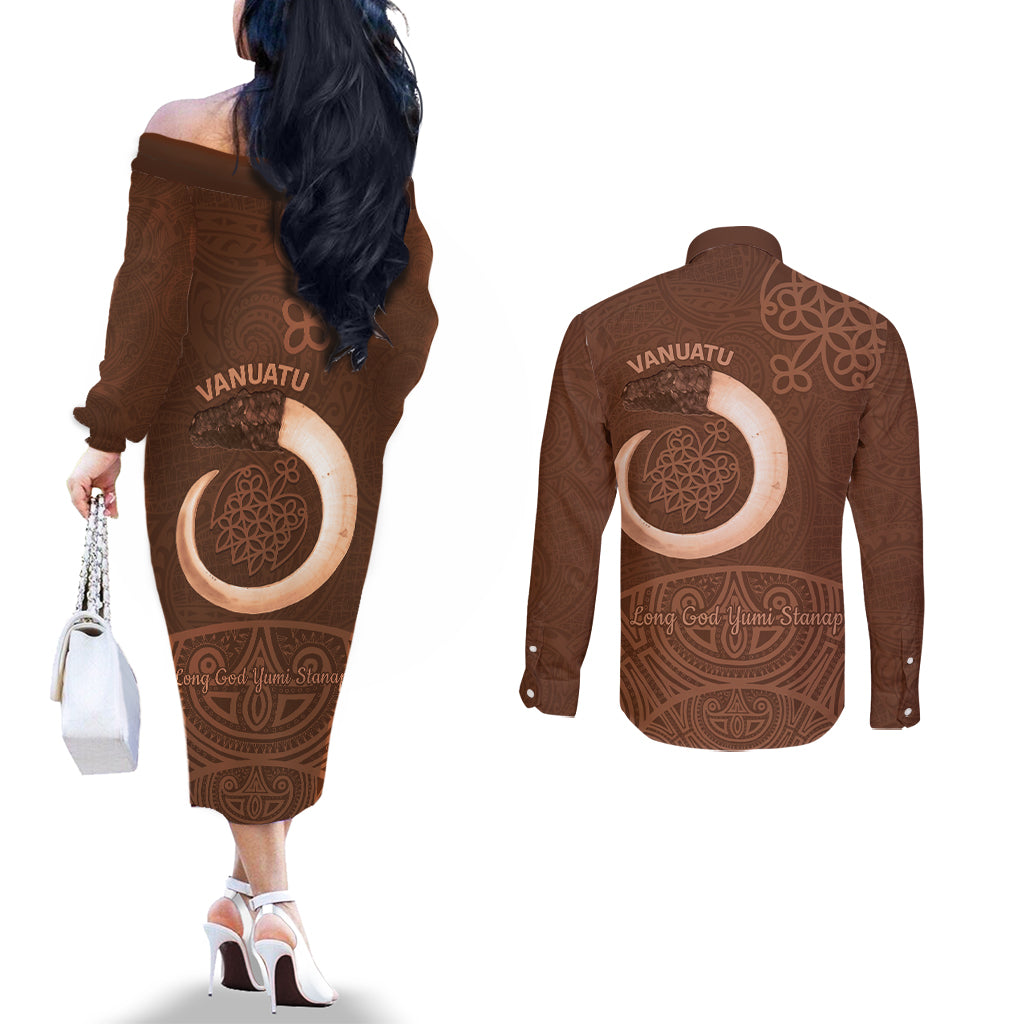 Vanuatu Indipendens Dei Couples Matching Off The Shoulder Long Sleeve Dress and Long Sleeve Button Shirt Yumi 44th Sand Drawing Turtle Mix Lapita