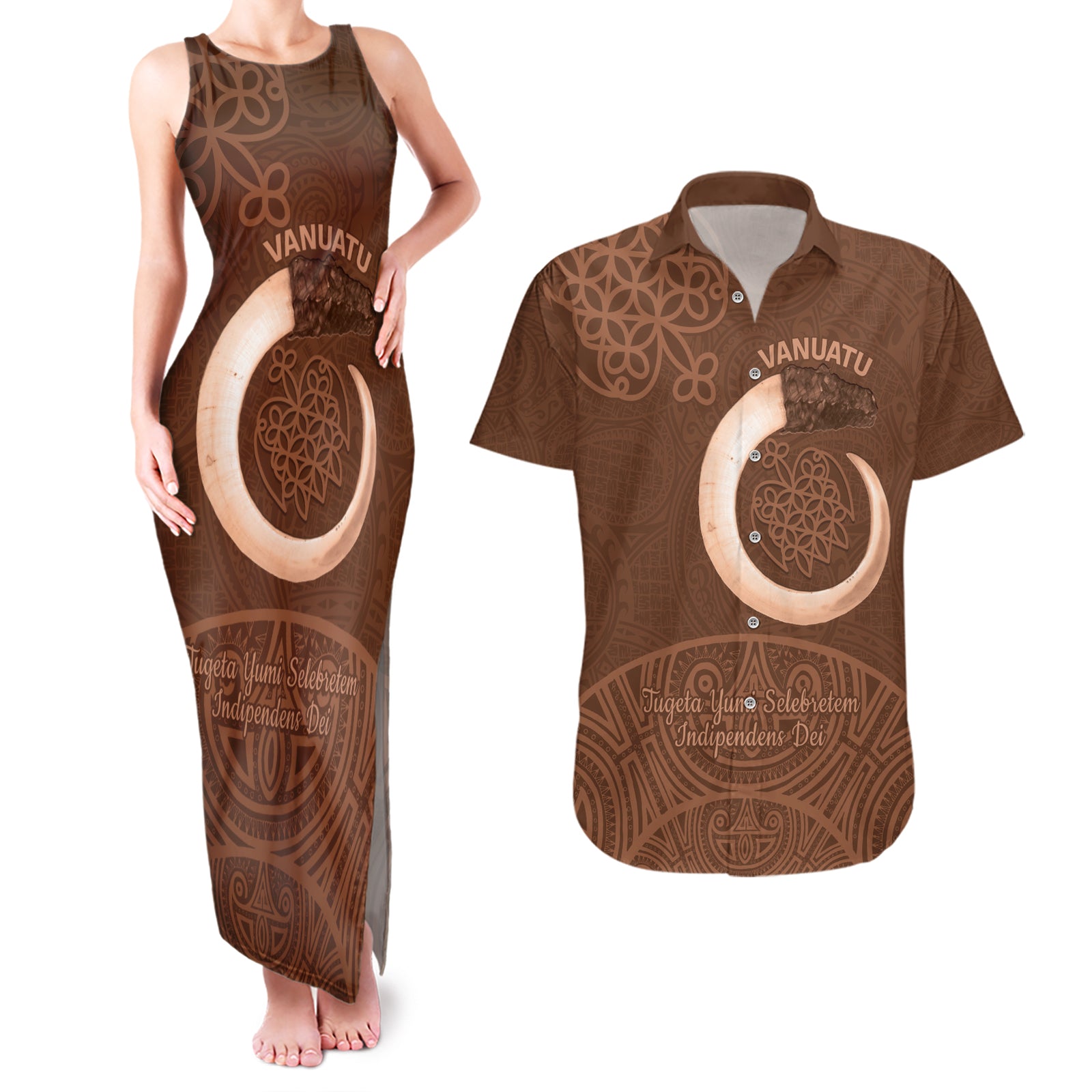 Vanuatu Indipendens Dei Couples Matching Tank Maxi Dress and Hawaiian Shirt Yumi 44th Sand Drawing Turtle Mix Lapita
