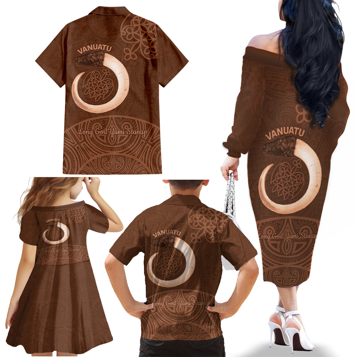 Vanuatu Indipendens Dei Family Matching Off The Shoulder Long Sleeve Dress and Hawaiian Shirt Yumi 44th Sand Drawing Turtle Mix Lapita