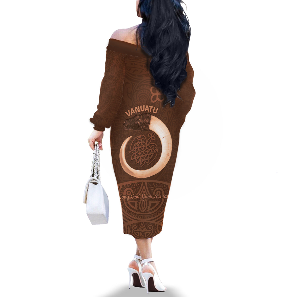 Vanuatu Indipendens Dei Family Matching Off The Shoulder Long Sleeve Dress and Hawaiian Shirt Yumi 44th Sand Drawing Turtle Mix Lapita
