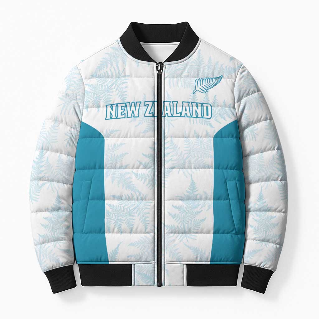 Custom New Zealand Silver Fern Football Bomber Puffer Jacket Come On All White - Polynesian Pride