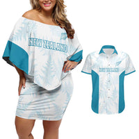 Custom New Zealand Silver Fern Football Couples Matching Off Shoulder Short Dress and Hawaiian Shirt Come On All White