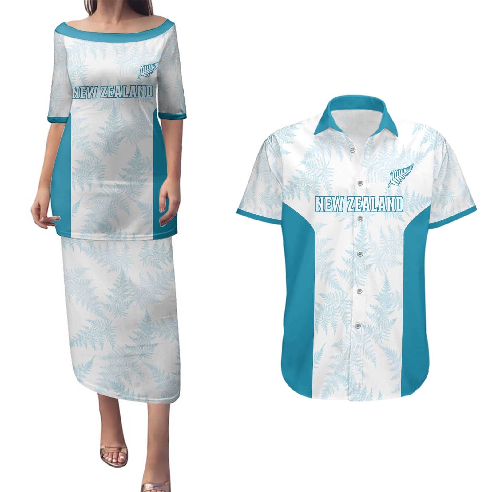 Custom New Zealand Silver Fern Football Couples Matching Puletasi and Hawaiian Shirt Come On All White