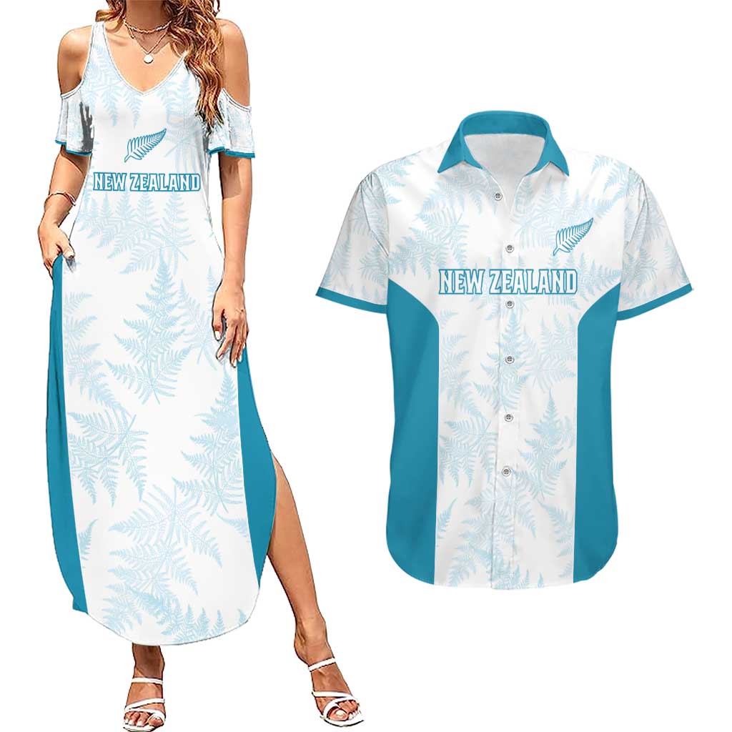 Custom New Zealand Silver Fern Football Couples Matching Summer Maxi Dress and Hawaiian Shirt Come On All White