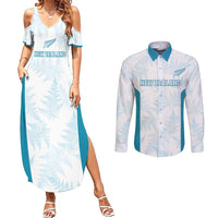 Custom New Zealand Silver Fern Football Couples Matching Summer Maxi Dress and Long Sleeve Button Shirt Come On All White