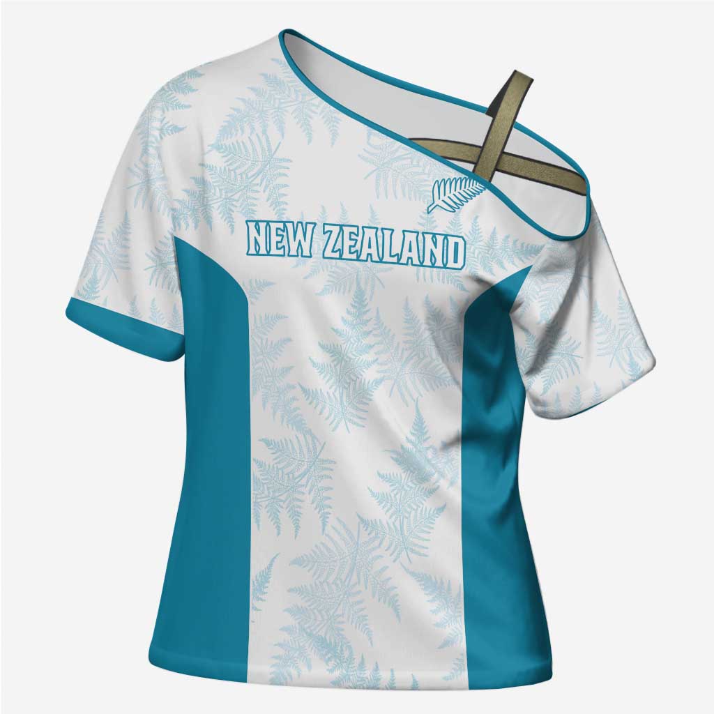 Custom New Zealand Silver Fern Football Cross Shoulder Shirt Come On All White - Polynesian Pride