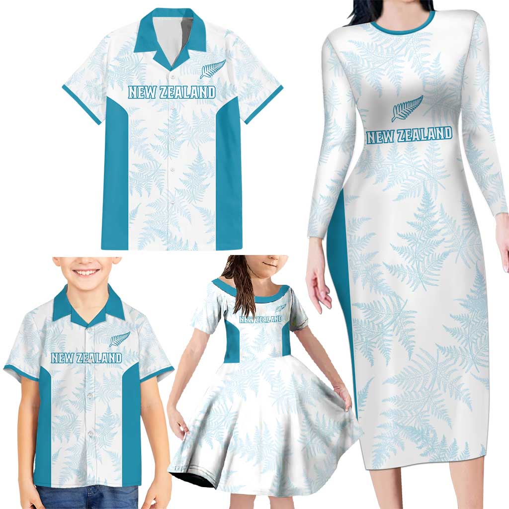Custom New Zealand Silver Fern Football Family Matching Long Sleeve Bodycon Dress and Hawaiian Shirt Come On All White