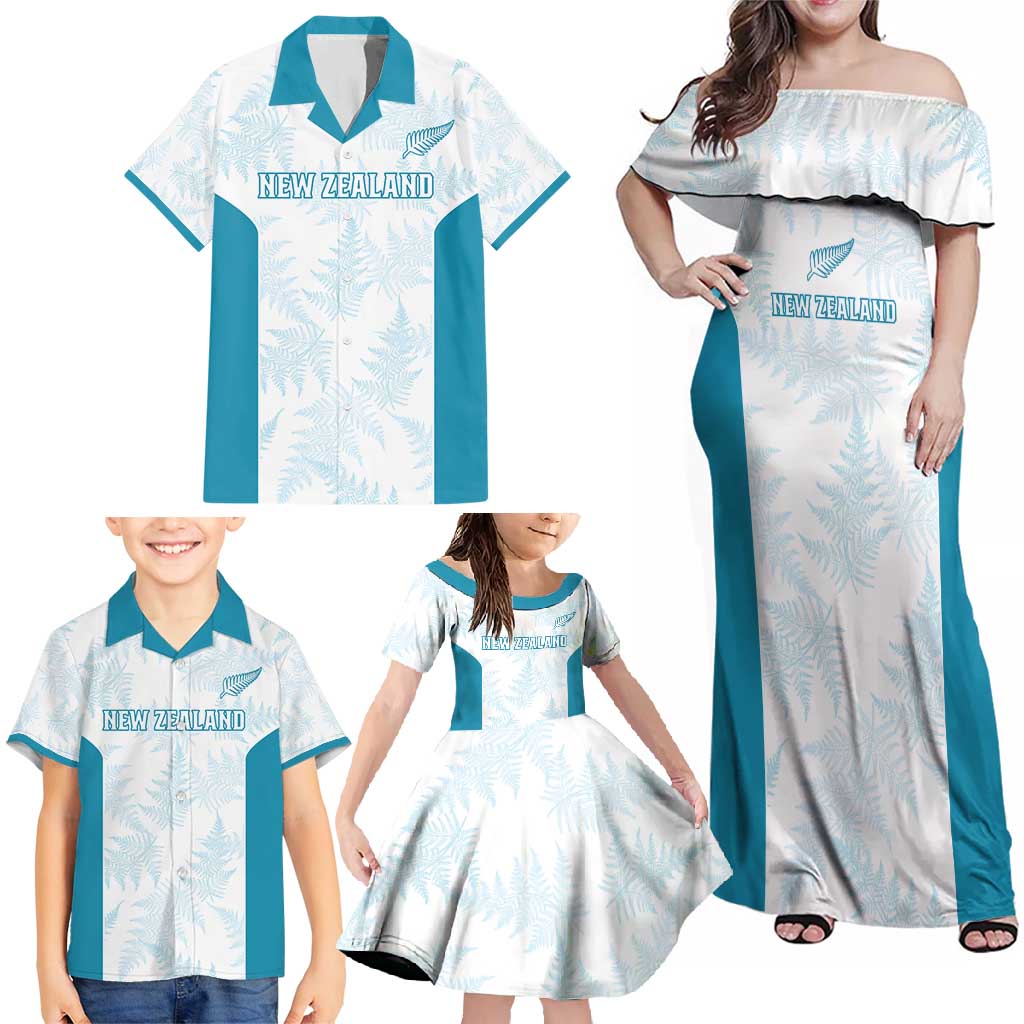 Custom New Zealand Silver Fern Football Family Matching Off Shoulder Maxi Dress and Hawaiian Shirt Come On All White