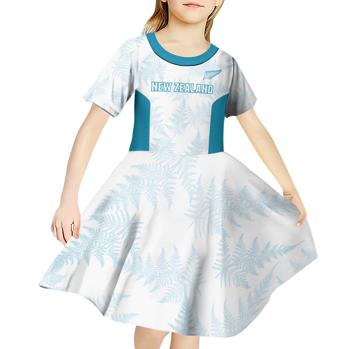 Custom New Zealand Silver Fern Football Kid Short Sleeve Dress Come On All White