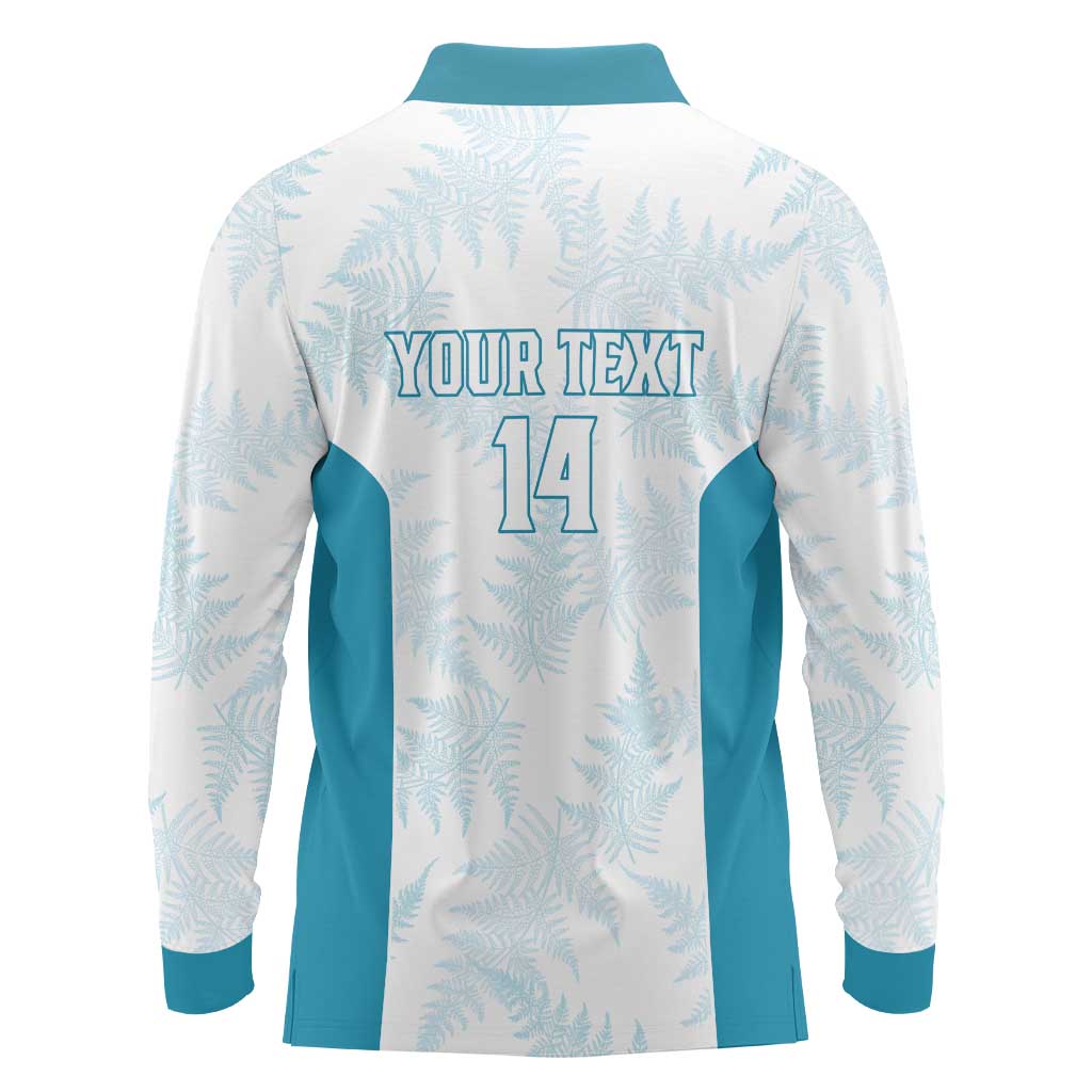Custom New Zealand Silver Fern Football Long Sleeve Polo Shirt Come On All White