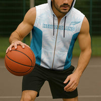 Custom New Zealand Silver Fern Football Sleeveless Zip Hoodie Come On All White - Polynesian Pride