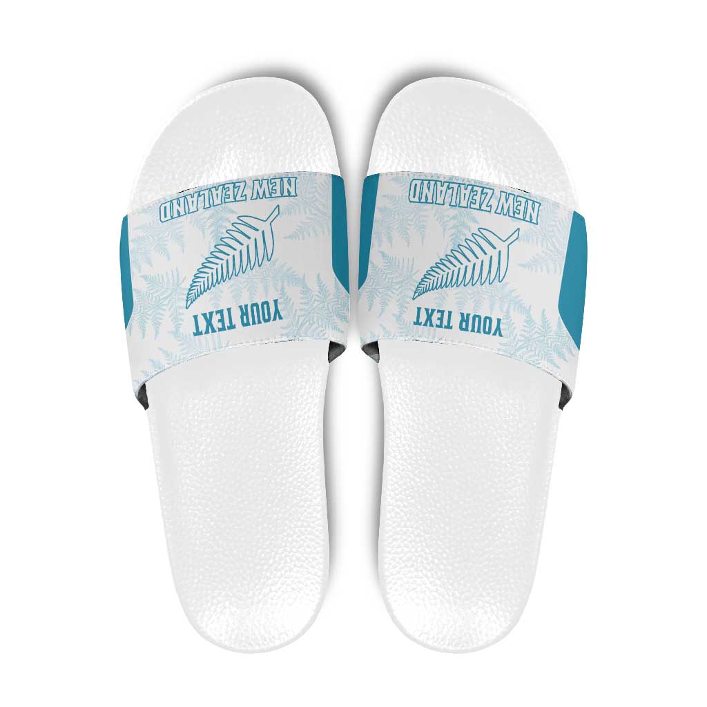 Custom New Zealand Silver Fern Football Slide Sandals Come On All White - Polynesian Pride