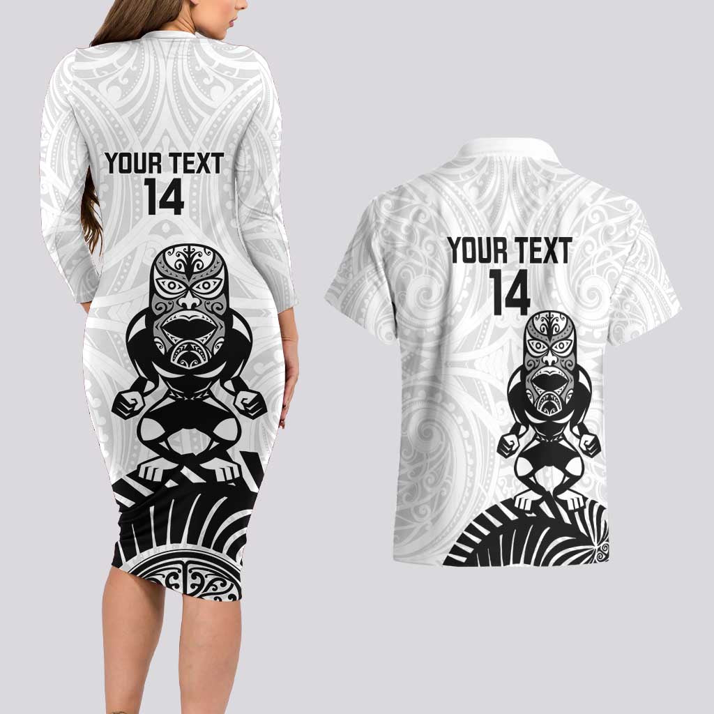 Custom Aotearoa Football Couples Matching Long Sleeve Bodycon Dress and Hawaiian Shirt NZ Maori Tiki Go Champions