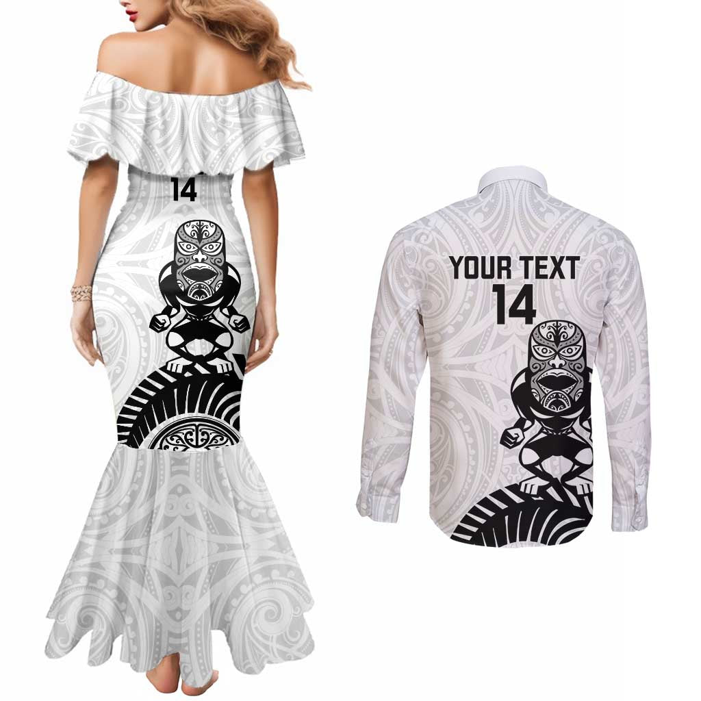 Custom Aotearoa Football Couples Matching Mermaid Dress and Long Sleeve Button Shirt NZ Maori Tiki Go Champions