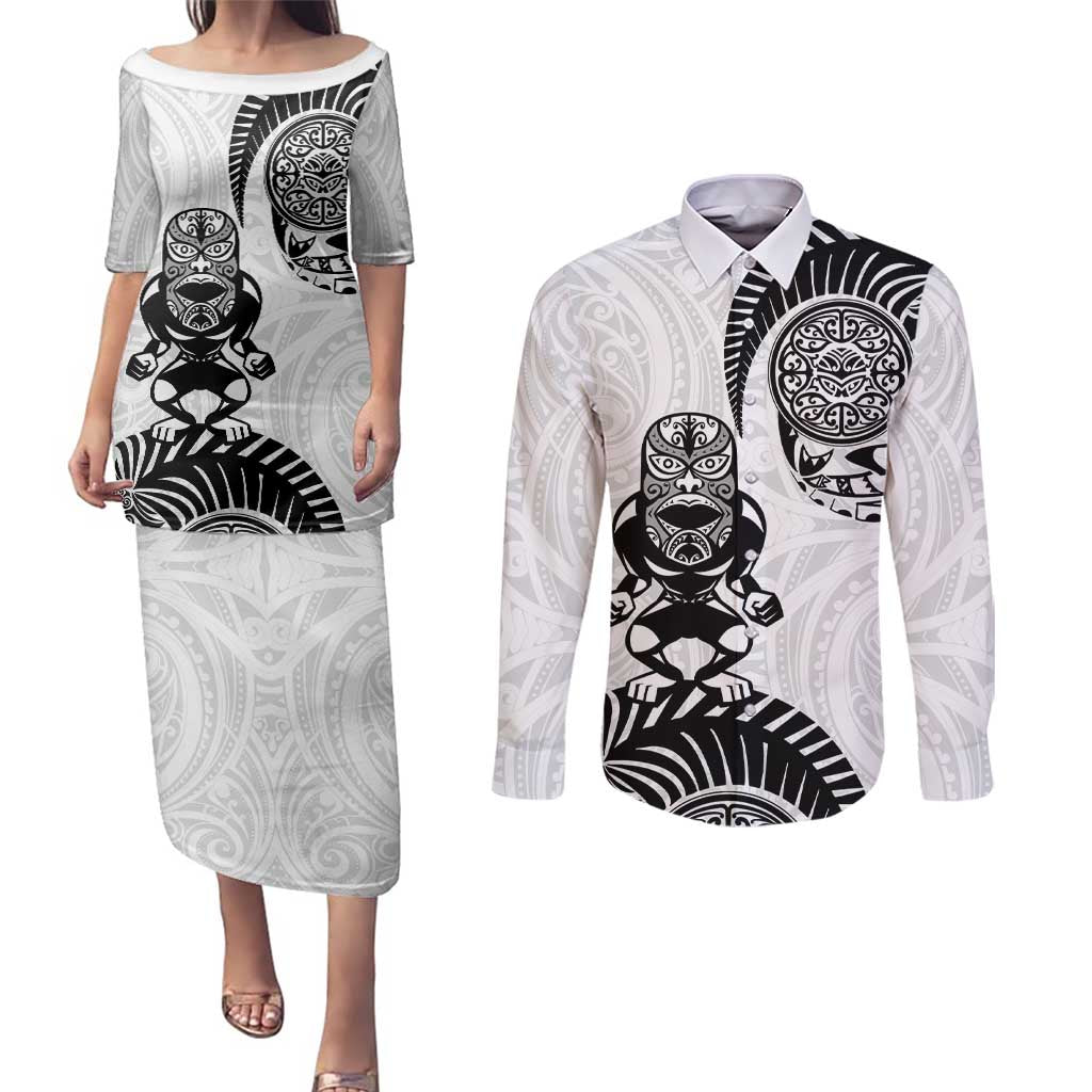 Custom Aotearoa Football Couples Matching Puletasi and Long Sleeve Button Shirt NZ Maori Tiki Go Champions