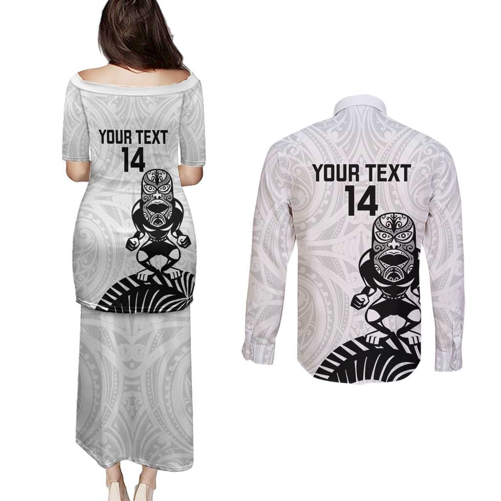 Custom Aotearoa Football Couples Matching Puletasi and Long Sleeve Button Shirt NZ Maori Tiki Go Champions