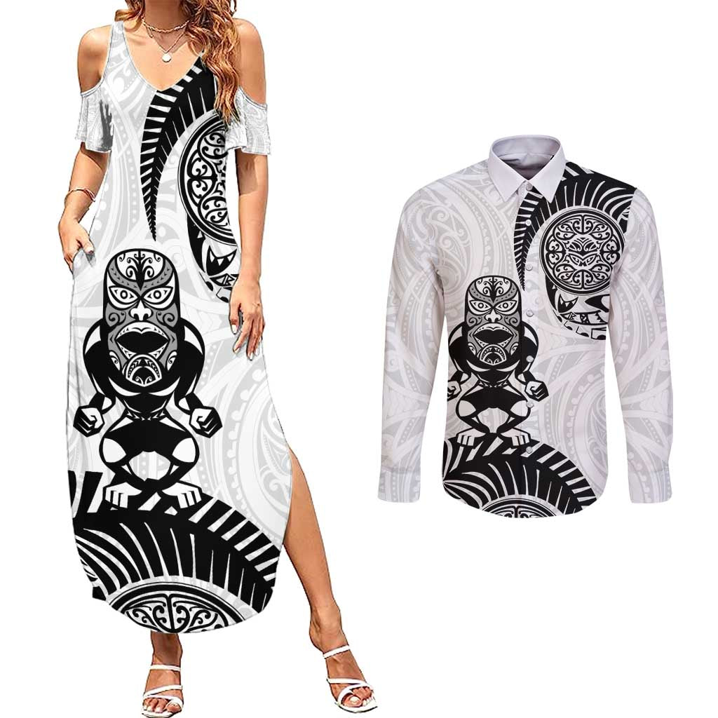 Custom Aotearoa Football Couples Matching Summer Maxi Dress and Long Sleeve Button Shirt NZ Maori Tiki Go Champions