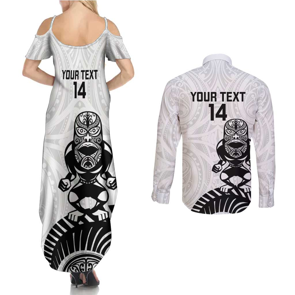 Custom Aotearoa Football Couples Matching Summer Maxi Dress and Long Sleeve Button Shirt NZ Maori Tiki Go Champions