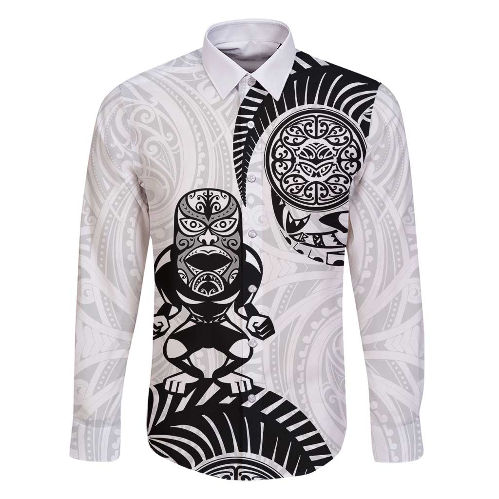Custom Aotearoa Football Family Matching Tank Maxi Dress and Hawaiian Shirt NZ Maori Tiki Go Champions LT14 Dad's Shirt - Long Sleeve White - Polynesian Pride