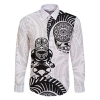 Custom Aotearoa Football Family Matching Tank Maxi Dress and Hawaiian Shirt NZ Maori Tiki Go Champions LT14 Dad's Shirt - Long Sleeve White - Polynesian Pride