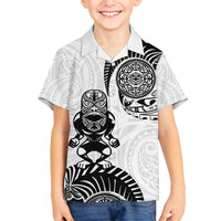 Custom Aotearoa Football Family Matching Tank Maxi Dress and Hawaiian Shirt NZ Maori Tiki Go Champions LT14 Son's Shirt White - Polynesian Pride
