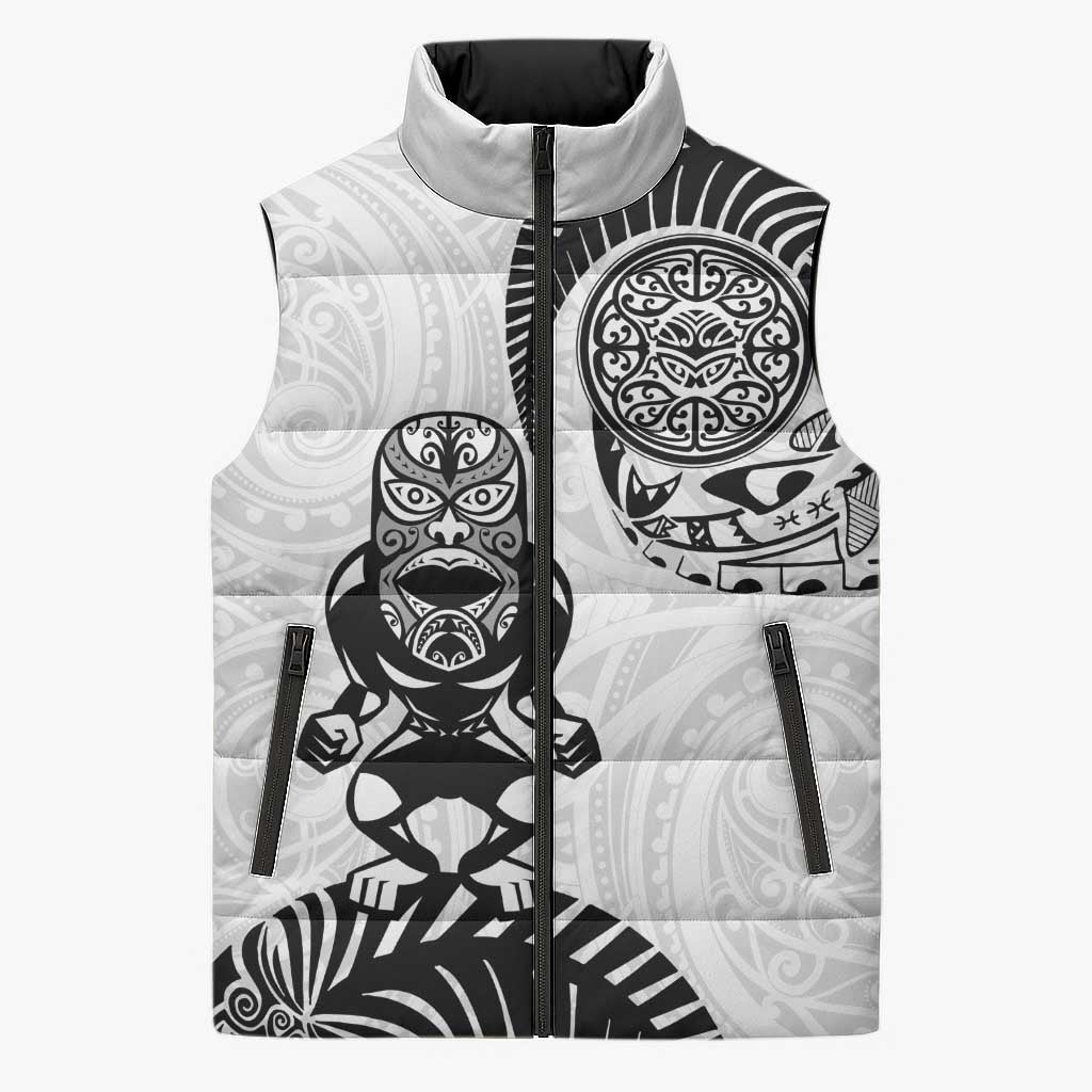Custom Aotearoa Football Sleeveless Puffer Jacket NZ Maori Tiki Go Champions LT14 Unisex White - Polynesian Pride