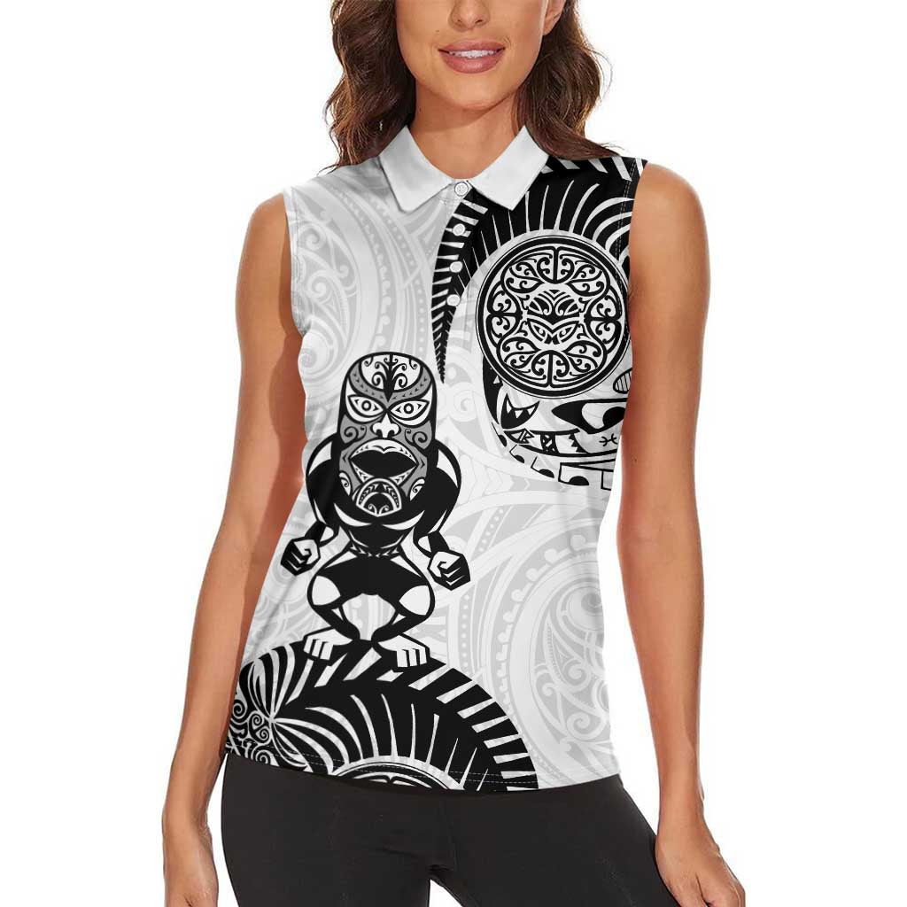 Custom Aotearoa Football Women Sleeveless Polo Shirt NZ Maori Tiki Go Champions
