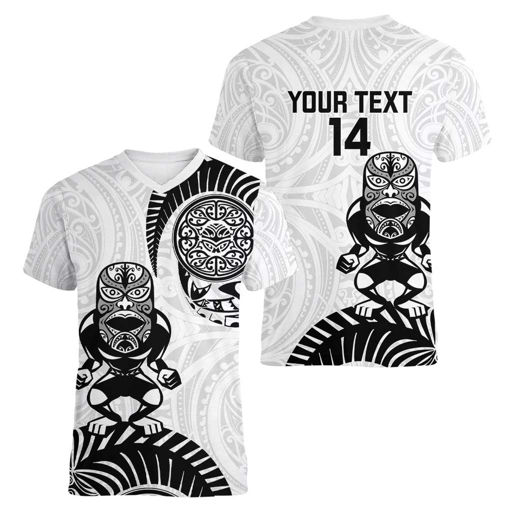 Custom Aotearoa Football Women V-Neck T-Shirt NZ Maori Tiki Go Champions
