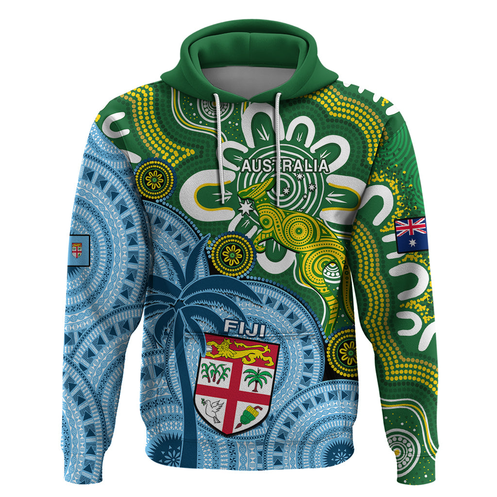 Australia and Fiji Hoodie Aboriginal Mix Fijian Tapa Unique Style LT14 Pullover Hoodie Green - Polynesian Pride