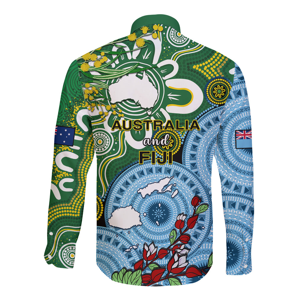 Australia And Fiji Long Sleeve Button Shirt Aboriginal Mix Fijian Tapa Unique Style LT14 - Polynesian Pride