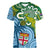 Australia And Fiji Women V Neck T Shirt Aboriginal Mix Fijian Tapa Unique Style LT14 Female Green - Polynesian Pride