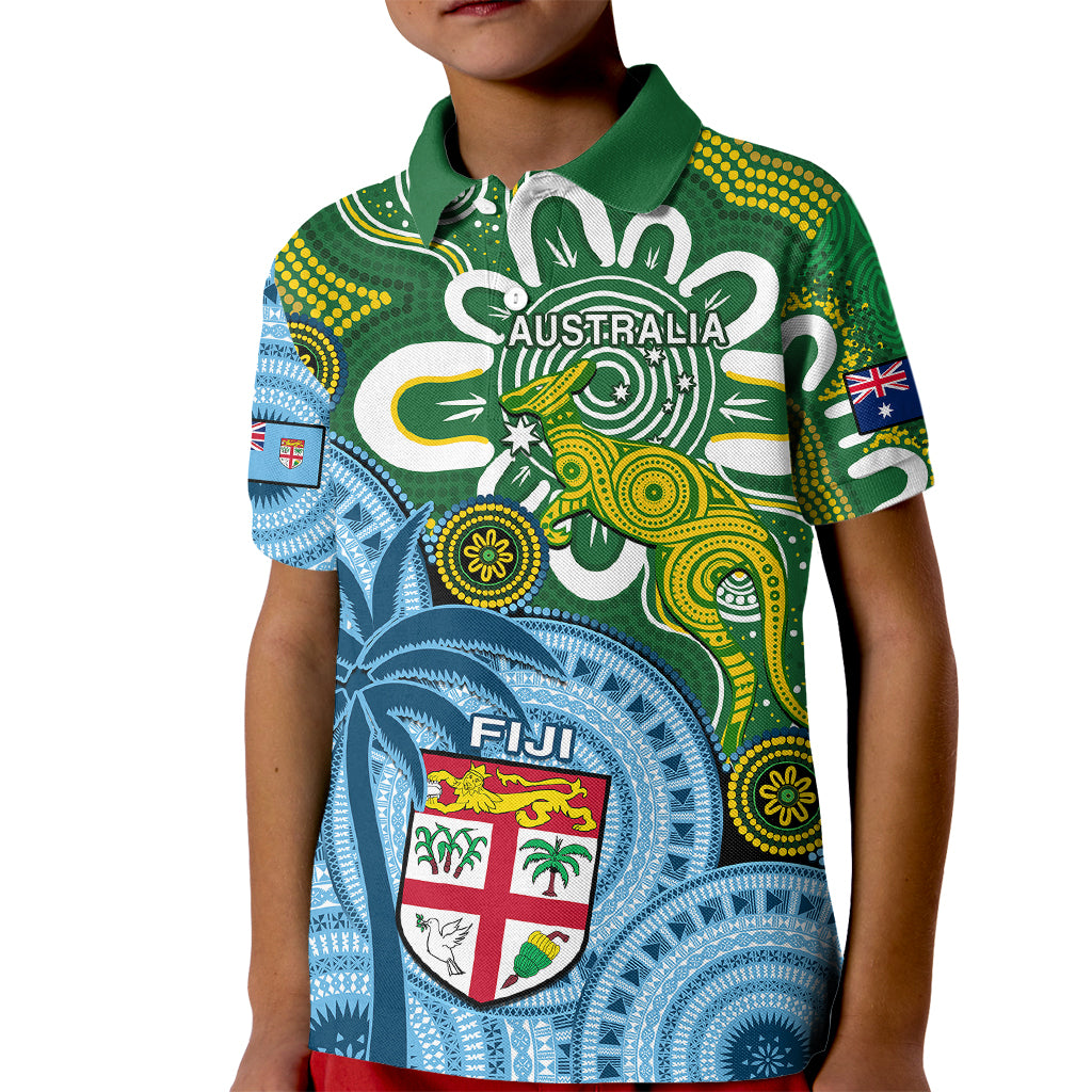 Personalised Australia And Fiji Kid Polo Shirt Aboriginal Mix Fijian Tapa Unique Style LT14 Kid Green - Polynesian Pride