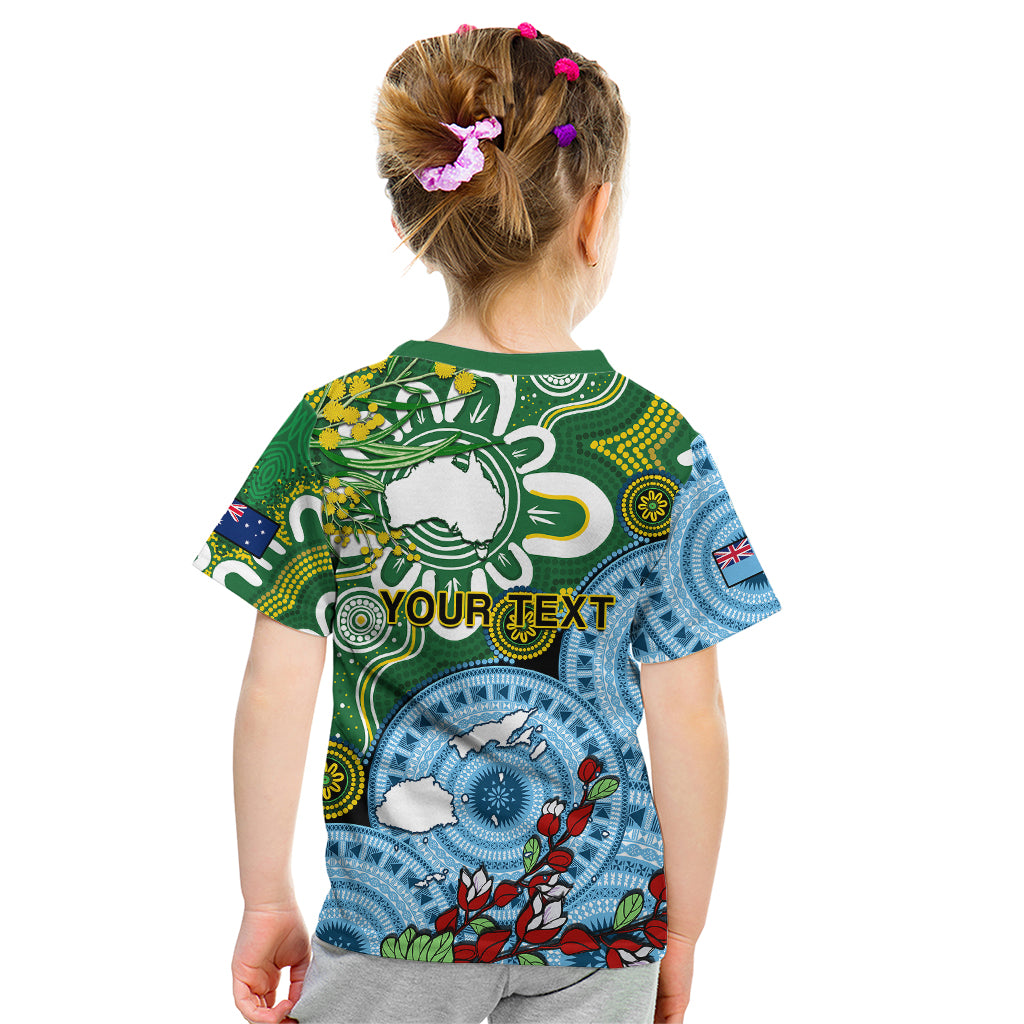 Personalised Australia And Fiji Kid T Shirt Aboriginal Mix Fijian Tapa Unique Style LT14 - Polynesian Pride