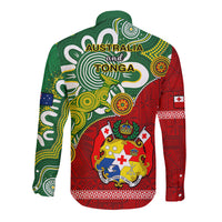 Australia And Tonga Long Sleeve Button Shirt Aboriginal Mix Tongan Ngatu Unique Style LT14 - Polynesian Pride