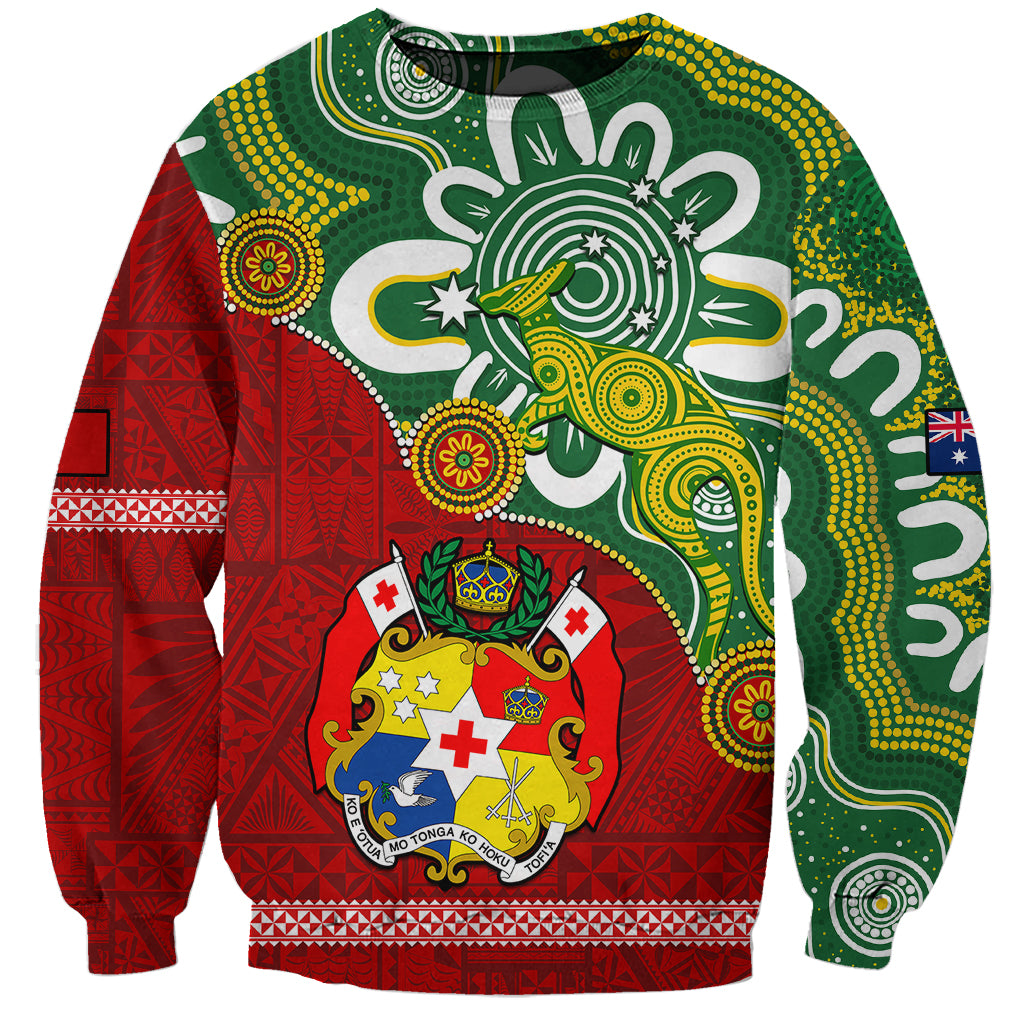 Australia And Tonga Sweatshirt Aboriginal Mix Tongan Ngatu Unique Style LT14 Unisex Green - Polynesian Pride