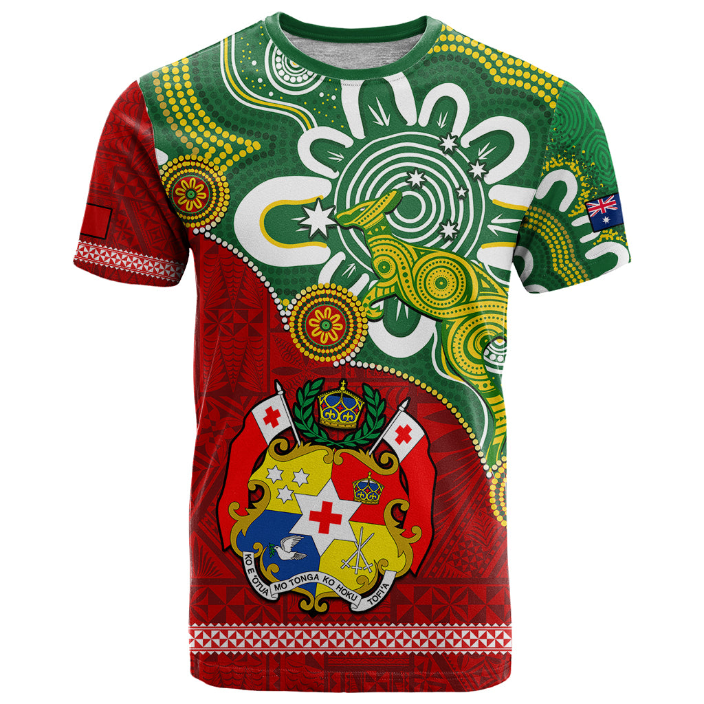 Australia and Tonga T Shirt Aboriginal Mix Tongan Ngatu Unique Style LT14 Green - Polynesian Pride