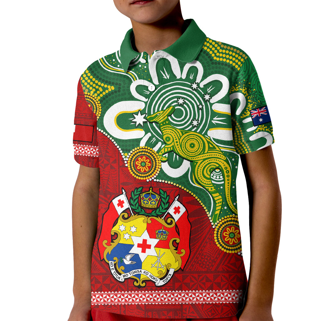 Personalised Australia And Tonga Kid Polo Shirt Aboriginal Mix Tongan Ngatu Unique Style LT14 Kid Green - Polynesian Pride