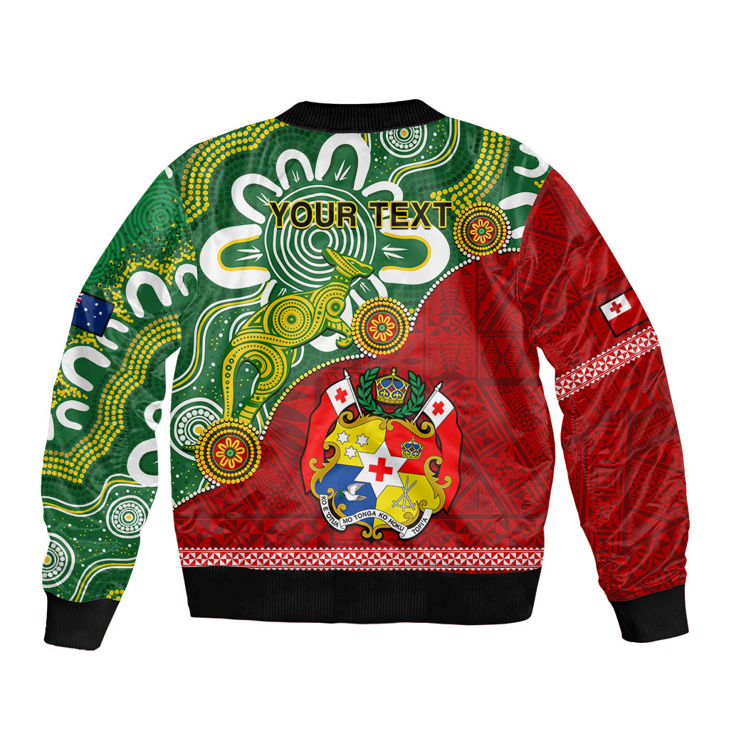Personalised Australia And Tonga Sleeve Zip Bomber Jacket Aboriginal Mix Tongan Ngatu Unique Style LT14 - Polynesian Pride