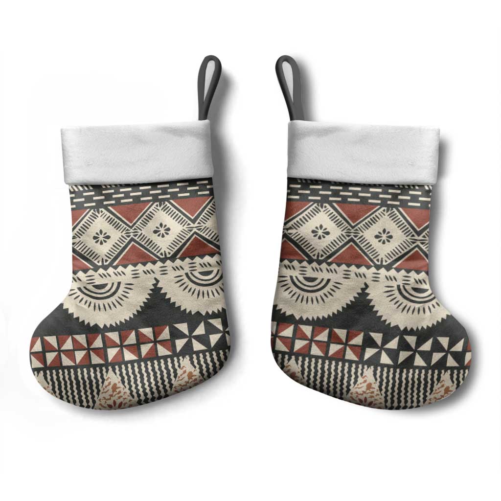 Vintage Bula Fiji Masi Christmas Stocking Fijian Tapa Cloth - Polynesian Pride