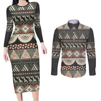 Vintage Bula Fiji Masi Couples Matching Long Sleeve Bodycon Dress and Long Sleeve Button Shirt Fijian Tapa Cloth - Polynesian Pride