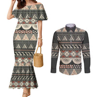 Vintage Bula Fiji Masi Couples Matching Mermaid Dress and Long Sleeve Button Shirt Fijian Tapa Cloth - Polynesian Pride
