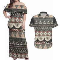 Vintage Bula Fiji Masi Couples Matching Off Shoulder Maxi Dress and Hawaiian Shirt Fijian Tapa Cloth - Polynesian Pride